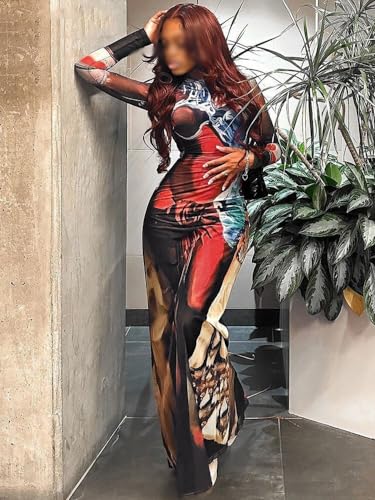 Women 2024 Spring Autumn Long Sleeve Party Club Streetwear Bodycon Fall Long Dress Wholesale Items for Business (Color : Multi, Size : Large)3