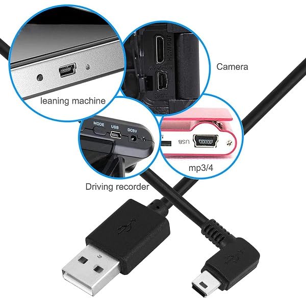 Image of Mak World USB 2.0 A to Mini 5 Pin B Cable for V3 External HDDS, Camera and Card Readers 90 Degree (Right Angle) L-Shape Black