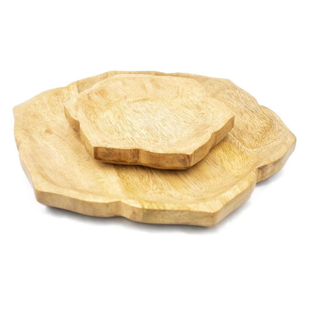 Souq DESIGNS Serving Round Wooden Tray Home Decor Rustic Kitchen Countertop Display Coffee Tea Organizer Decorative Ramadan Circle Plate Cake Stand Breakfast Bamboo (Natural Plate st)