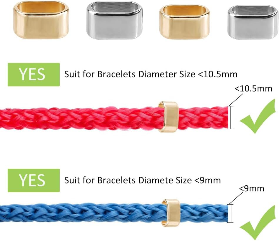 GOMAKERER 120 Pcs 2 Colors Rectangle Alloy Slide Charms, Mixed Color Jewelry Quick Connector Large Hole Slider Loose Beads Jewelry Locking Clip for Necklace Bracelet Making DIY