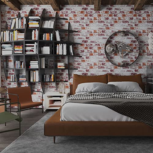 Brick Wallpaper Red Brick Peel And Stick Wallpaper Self-Adhesive Wallpaper Brick Contact Paper 17.7” × 118” Removable Wallpaper 3D Brick Paper For Backsplash Countertop Wall Realistic Brick Textured #TOP3