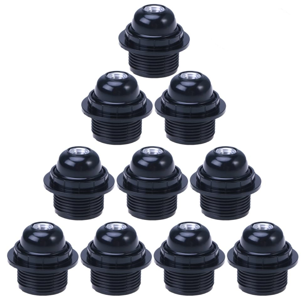 E26 Screw Light Bulb Socket Base, 10 Pack Black Mini Light Bulb Lamp Holder Self-Locking Round Lamp Socket for Led Conventional