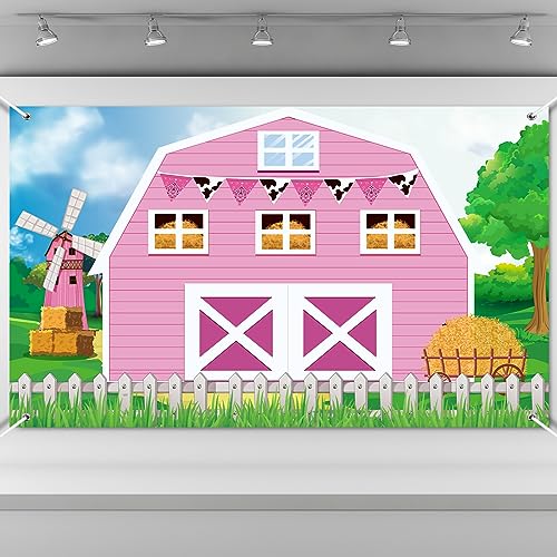 Fond de photo de ferme rose pour un anniversaire d'enfant magique