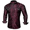 Barry.Wang Men Shirts,Paisley Flower Woven Silk Dress Shirt Long Sleeve Big and Tall , Black Red, XXLarge -B(25 inch)/W(24 inch)/ SW(20.5 inch) #4