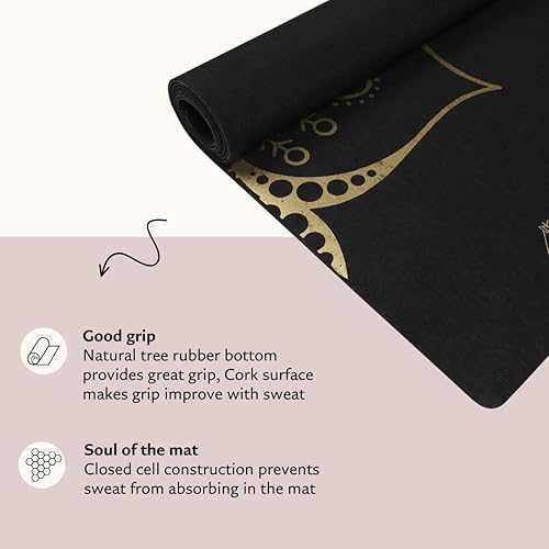 Miniatura 4 de Shakti Warrior Tapete de yoga de corcho, diseñado por artistas, tapete antideslizante ecológico de alta calidad, ideal para yoga regular y caliente,