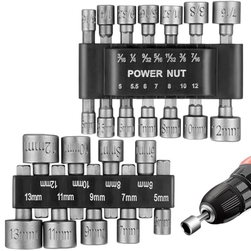 Image of Serplex 23Pcs Power Nuts Driver Drill Bit Tools Set 1 /4'' Driver Hex Shank Keys Metric Socket Wrench Screw Impact Driver Bit Set for Power Tools, Electric Drills Screwdrivers Socket Wrench