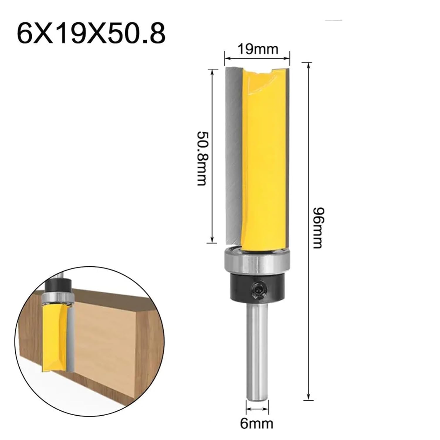 6mm 1/4inch Shank Flush Trim Router Bit Pattern Bit Top Bottom Bearing 3/4" Blade Template Wood Milling Cutter Carpenter 1Pcs(6X19X50)