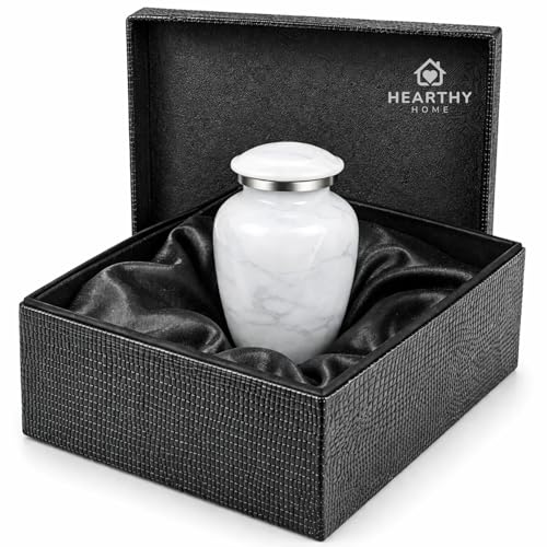 Image of Small Handcrafted Urn for Ashes Keepsake - Mini Cremation Urns for Human Ashes Adult Man and Woman - Decorative Funeral Urns - Memorial Urn with White Marble Finish (2.85 inch H x 1.75 inch W)