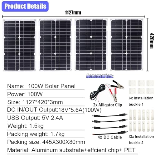 Zestaw monokrystalicznych paneli słonecznych 100 W z falownikiem 12000 W i kontrolerem 50 A – rozwiązanie zasilania off-grid do kampera, samochodu, kampera, użytku na zewnątrz (12 V do 220 V)