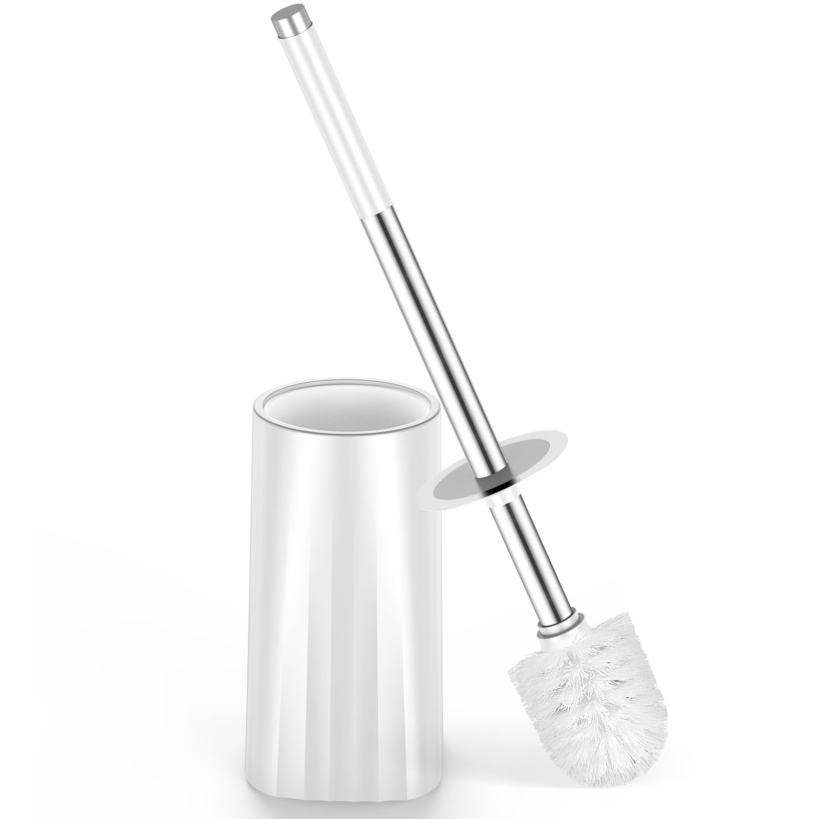 Toilet Brush, Compact Size Toilet Bowl Brush and Holder with Stainless Steel Handle, Small Size Plastic Holder Space Saving for Storage,Easy to Hide, Drip-Proof, Easy to Assemble, Deep Cleaning