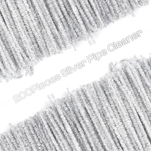 Image of Caydo 200 Pieces Silver Pipe Cleaners Craft | Chenille Stems for DIY Art Creative Crafts Party Decorations (12 Inch x 6 mm)