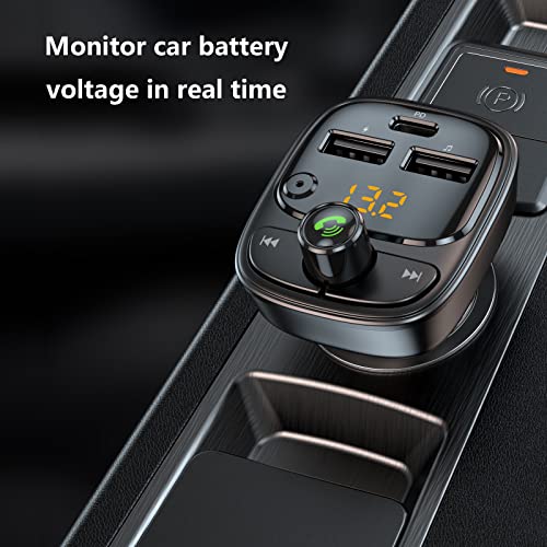 Bluetooth Fm Transmitter For Car, Wireless Radio Adapter Mp3 Player Stereo Music Hands Free Car Kit, Usb C Car Charger For Iphone Samsung Cell Phone, Pd 24W & 5V/2.4A, Support Tf Card/U Disk (Black) #TOP6