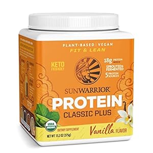 Plant Based Protein Powder with BCAAs | Superfood Powder Gluten Free Non-GMO Soy Dairy Sugar Free Low Carb Keto Vegan Protein Powder | Vanilla 13.2 Oz | Classic Plus by Sunwarrior