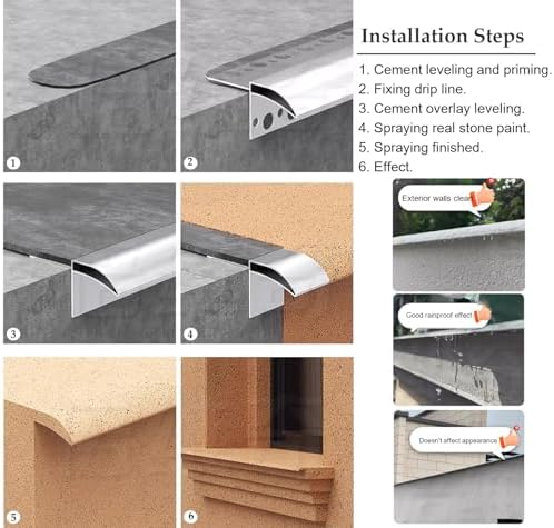 Metal Eaves Drip Edge Deflector for Balcony/Patio, 5.2ft Rain Gutter Diverter, Window Sill Protection & Decorative Drip Line Device