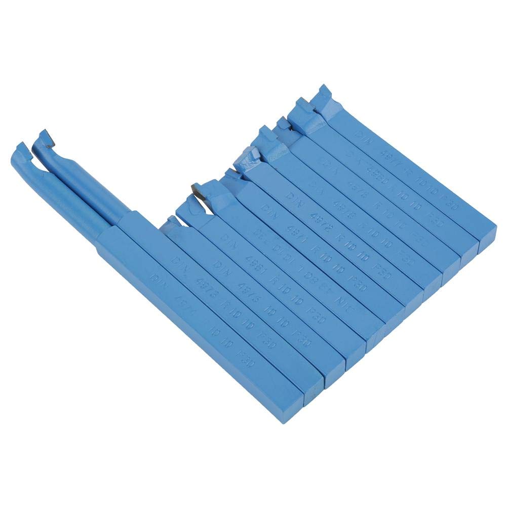 11 pièces Outils de Tour en Carbure Brasé 10mm - Ensemble de Tournage avec Boîte en Bois pour Tour à Métaux