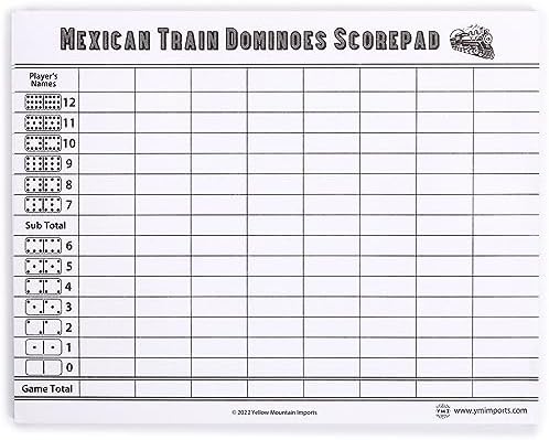 Yellow Mountain Imports Mexican Train Dominoes Scorepad - 50 Sheets