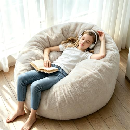Image of Big Bean Bag Chairs for Adults,4FT,Bean Bag Chair with Filler Included,Memory Foam Chair,Removable and Washable Flannel Cover,Suitable for Bedroom and Dormitory. (Apricot, 4 Foot)