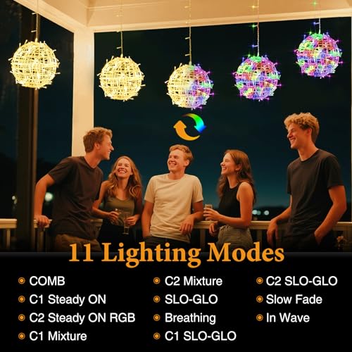 8 Pack Color Changing Christmas Tree Ball Lights Outdoor with Remote Memory Timer, 7.87" Ornaments Sphere LED Lights Waterproof, 11 Modes Globe Lights with Plug for Garden Yard Porch Patio Decoration by litogo - Image 2