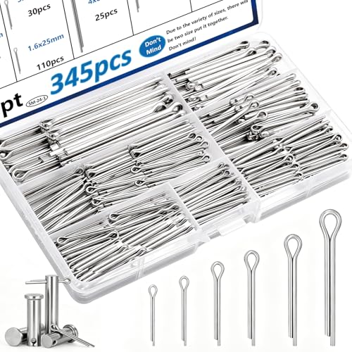 Image of 345Pcs Cotter Pins 304 Stainless Steel Cotter Pins Assortment Kit Tractor Pin Used for Hitch Pin Lock System, Trucks, Engine Repair in Towing Hitch Clips & Pins