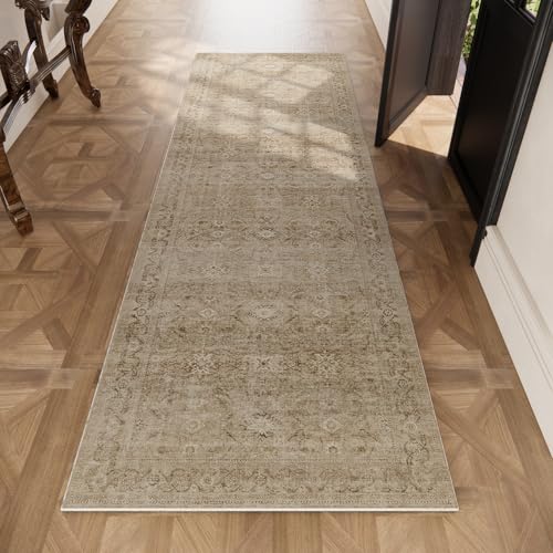 Runners for Hallways Kitchen Runner Rugs: 2'x 10' Washable Runner Rug Non Slip Long Floor Rug with Rubber Backing Faux Wool Distressed Soft Carpet Runners for Entryway Indoor Foyer Bedroom Farmhouse