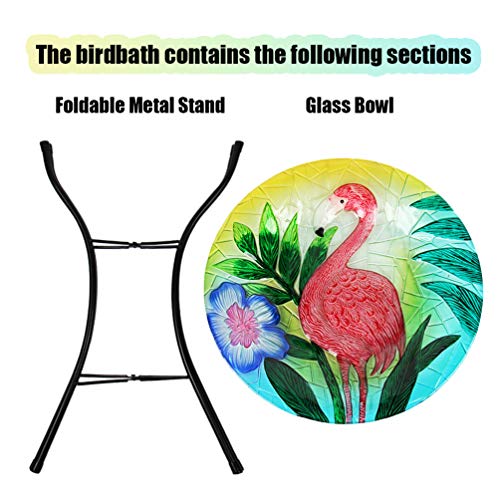 HONGLAND Outdoor Glass Birdbath Flamingo Bird Feeder Bowl with Metal Stand for Garden,Lawn,Backyard,Porch - Thumbnail 7