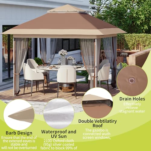 10x10 Canopy Tent, Pop Up Gazebo Tent with Mosquito Netting, Outdoor Canopy with 4 Sandbags & Wheeled Bag & Height Adjustable, Pop Up Gazebo for Patio Garden Backyard Lawn Deck