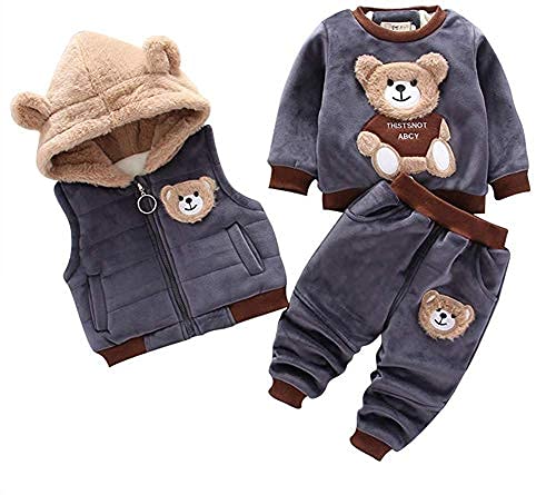 Amazon | キッズ服 女の子 男の子 上下3点セット チョッキ フード付き  