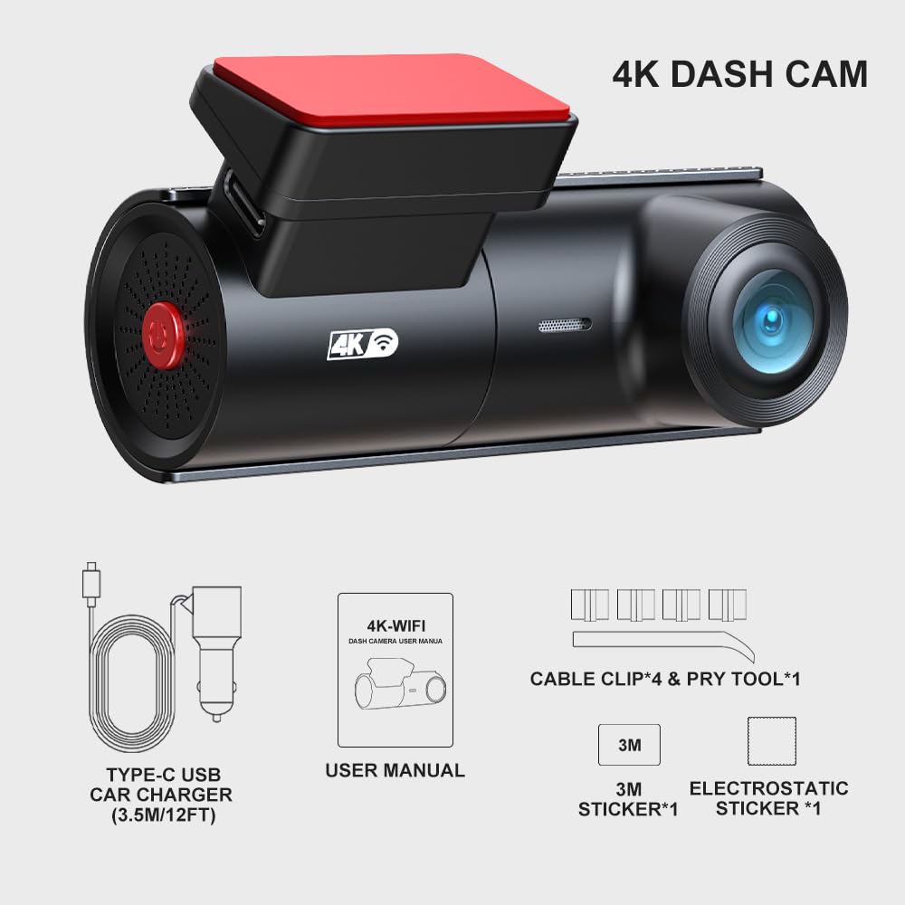 XRC TECH UHD 4K Dash Cam pour voiture Wifi intégré DVR avec enregistreur vidéo 170 degrés Support enregistrement en boucle Surveillance stationnement G-Sensor