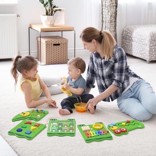 Image of Crocodile Sensory Toys Activity Wall Panels, Educational Montessori Busy Board for Toddlers, Activity Cube - Sensory Wall, Wooden Learning Toys, Interactive Toy-Green