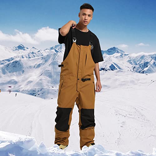 Hieekder Men's Ski Bib Insulated Waterproof Snow Pants Bibs Breathable Overalls Outdoor Winterproof Snowboarding Brown #TOP3