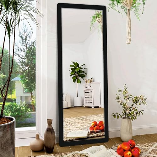 Image of Creative Arts n Frames 21 x 51 inch Full Length Dressing Chevel Long Fiber Wood Rectangular Framed HD Mirror Home Wall Living Room Decor Items (Classic Black Color Framed HD Mirror)