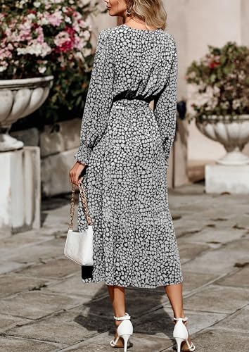 Image of PRETTYGARDEN Women's Floral Boho Dress Fall Long Sleeve Wrap V Neck Ruffle Flowy Maxi Spring Wedding Guest Vacation Dresses