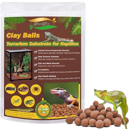 ZeeDix 10 LBS Reptile Substrate Leca Balls - 100% Organic Expanded Clay Pebbles Ideal Bioactive Terrarium Clay Balls Substrate for Reptile Terrarium Tank Bearded Dragon Tortoise Gecko Snake &Frog