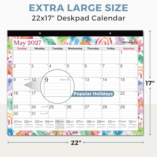 Image of CRANBURY Desk Calendar 2026-2027 22x17, Jul. 2026 to Dec. 2027, Thick Paper, Sturdy Backboard, 18 Months Calendar for School Office Desktop Organizing, Large Wall Monthly Planner with Stickers