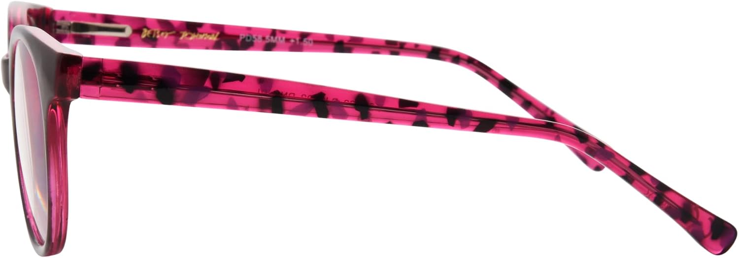 Betsey Johnson Women's Sparkle & Shimmer Reading Glasses Round Blue Light, Pink, 48 mm + 0
