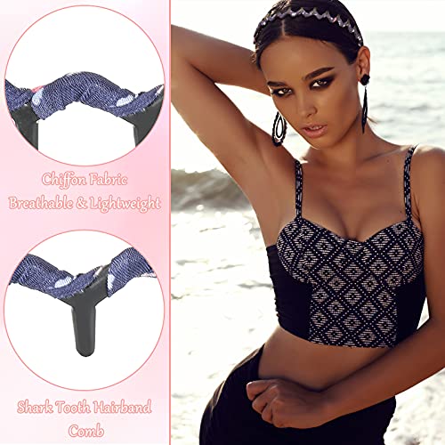 6 Colors Zigzag Shark Tooth Hair Comb Headbands Wrapped Cloth Hard Hairbands Wave Shape Plastic Hair Band Hair Accessory For Women Girls (Chic Pattern) #TOP2