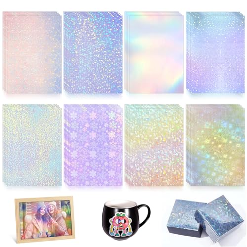 Holografische folie 32 Blatt Holographische glitzerfolie klares Selbstklebende folie A4 Overlay Film Laminierfolien 8 styles gemischt Für DIY Handwerk Dekoration
