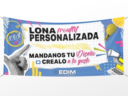 Oedim Lona Publicitaria Personalizada, Pancarta Ideal para Publicidad, 100x100cm, Fabricada en Lona Frontlit 400gr, Incluye Ojales, Resistente al Agua y Al Sol