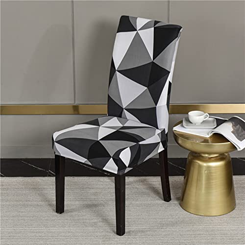 Image of House of Quirk Elastic Chair Cover Stretch Removable Washable Short Dining Chair Cover Protector Seat Slipcover (Pack of 6, Black Triangle), Polyester