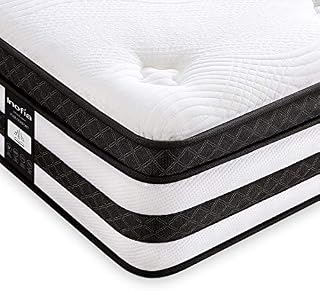 Inofia Mattress Double 4FT6, Memory Foam | Responsive Zoned Sprung, 10 Inch Hybrid Mattress - Medium Firm, LUXE Collection, Pressure Relief Bed Mattress, 200 Night Home Sleep Trial (135x190x25cm)
