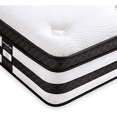 Inofia Mattress Double 4FT6, Memory Foam | Responsive Zoned Sprung, 10 Inch Hybrid Mattress - Medium Firm, LUXE Collection, Pressure Relief Bed Mattress, 200 Night Home Sleep Trial (135x190x25cm) Cover