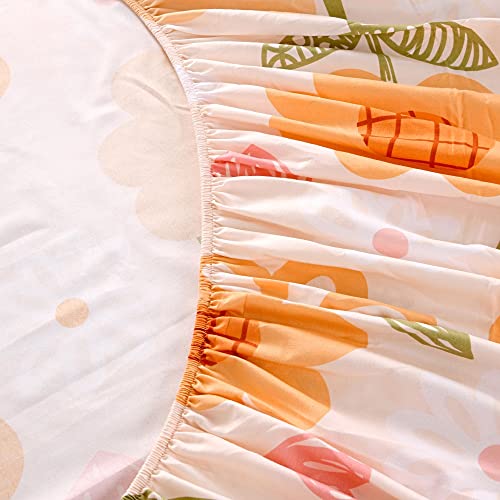 Kwlover Soft Bed Fitted Sheet And Pillowcases Set,Orange Flower Printed Bed Sheets For Kids (Multicolor, Twin) #TOP2