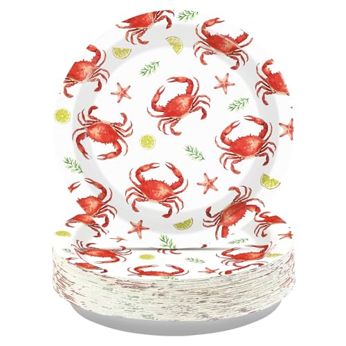 50Pcs Crab Paper Plates 9 Inch Heavy Duty Watercolor Red Gingham Crabs Starfish Disposable Dessert Plates Summer Seafood Boil Party Decorations for BBQ Cookout Gathering Birthday Party Supplies 50Pcs Crab Paper Plates 9 Inch Heavy Duty Watercolor Red Gingham Crabs Starfish Disposable Dessert Plates Summer Seafood Boil Party Decorations for BBQ Cookout Gathering Birthday Party Supplies