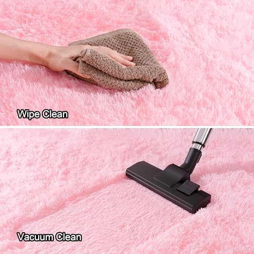 4x6 Fluffy Pink Area Rug - Soft Cute Shag Fuzzy Rug for Bedroom - Anti-Skid Living Room Girls Rug Pink Home Decor