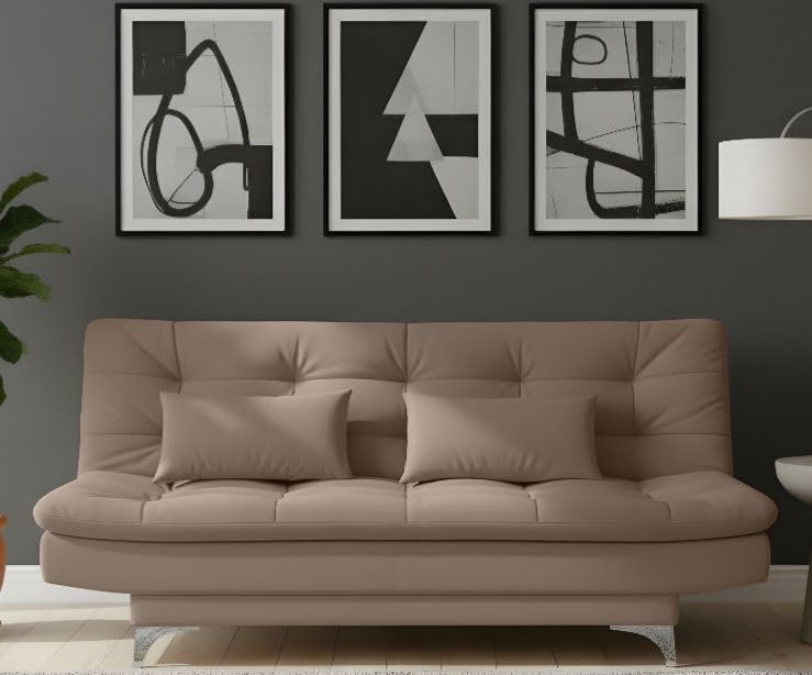 AMATA Eagle Solid Wood 3 Seater Sofa Cum Bed Camel Suede velevt Fabric with...