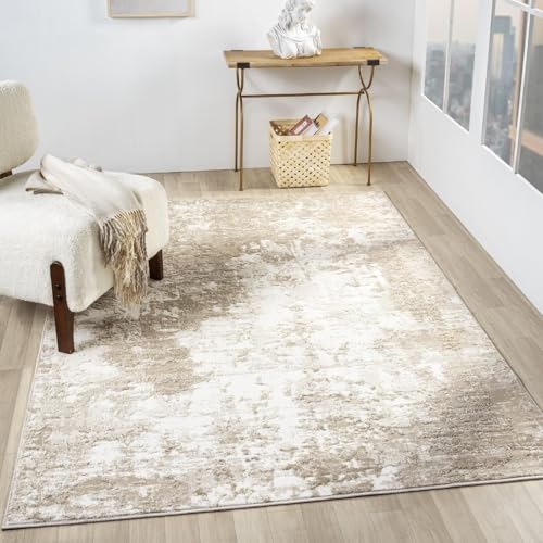 LUXE WEAVERS Abstract Textured High-Low Pile Beige 5x7 Area Rug,