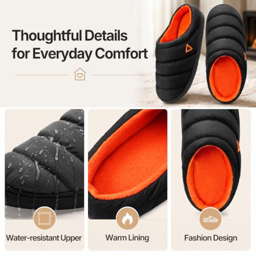 Image of Slippers for Men Water-Resistant Quilted Puffer Upper Memory Foam Slippers Non Slip Indoor Outdoor House Shoes Cozy Slip on Slippers for Home Bedroom Travel Camping Gift