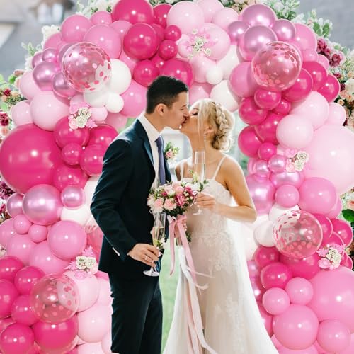 Image of Ouddy Life 157 Pcs Pink Balloons Arch Garland Kit, Hot Metallic Light Pastel Pink White Rose Confetti Balloons Different Size Princess Birthday Wedding Gender Reveal Mothers Day Party Decorations