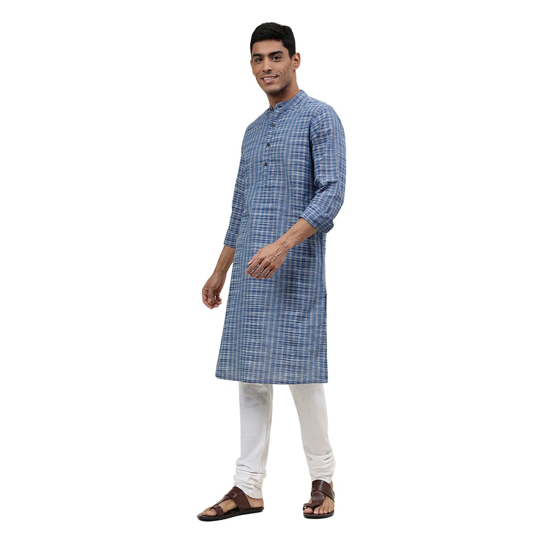 Fabindia Men's Cotton Striped Slim Kurta (1030811Blue_Blue