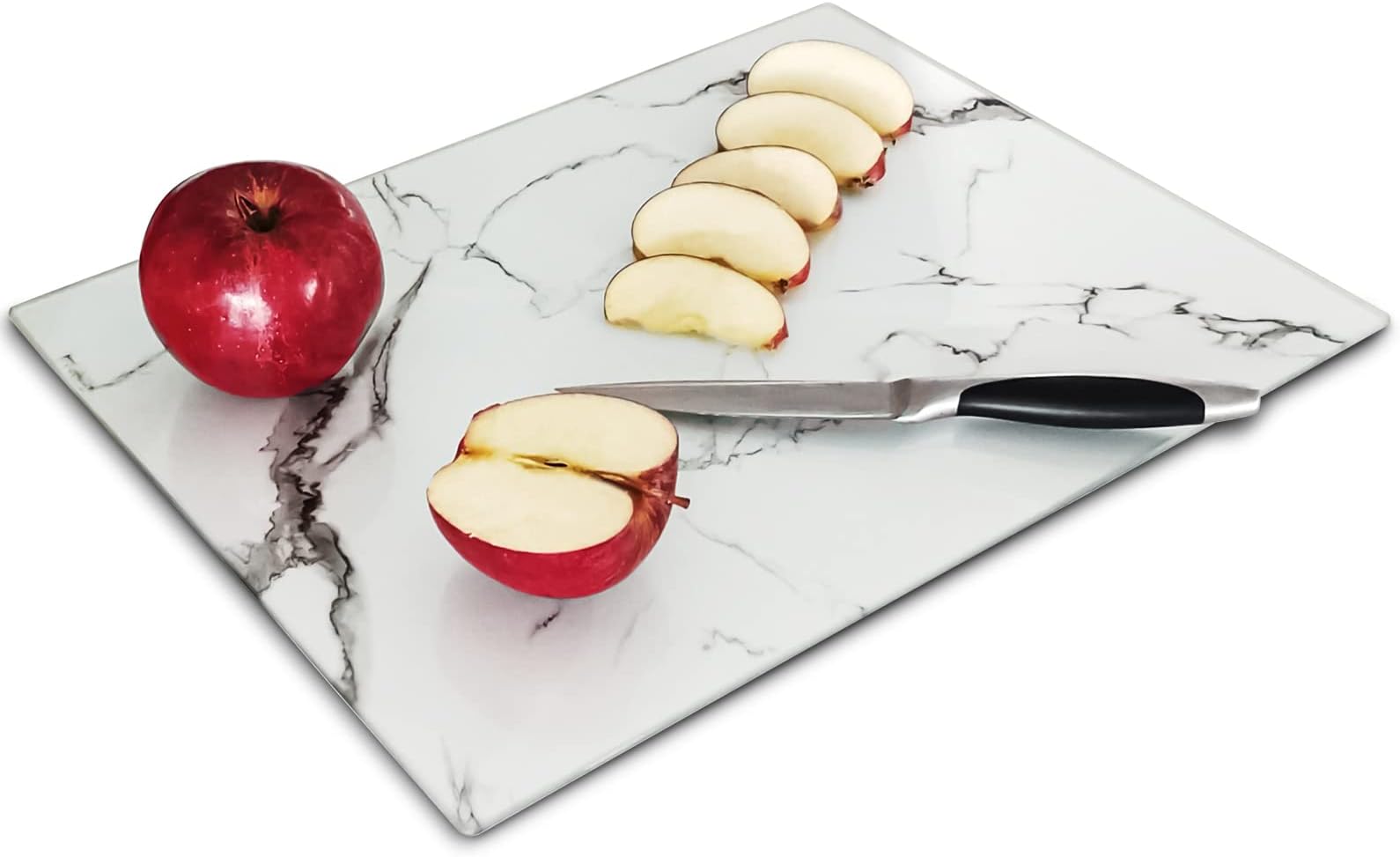 Glass Cutting Board, 16 * 12 inch Set of 1 Tempered Glass Cutting Board, Decorative Square Marble Chopping Board for Kitchen, Scratch, Heat, Shatter Resistant Cutting Mat, White